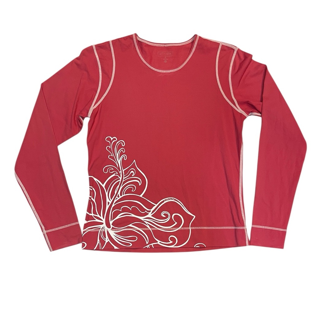 Athleta Red Floral Long Sleeve Rash Guard Swimwear Cover Up